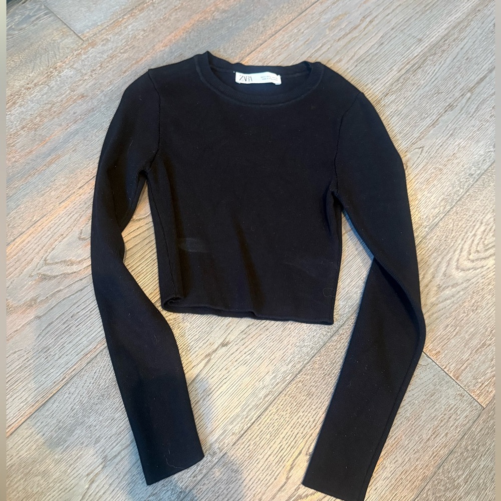 Zara Black Cropped Long-Sleeve Top